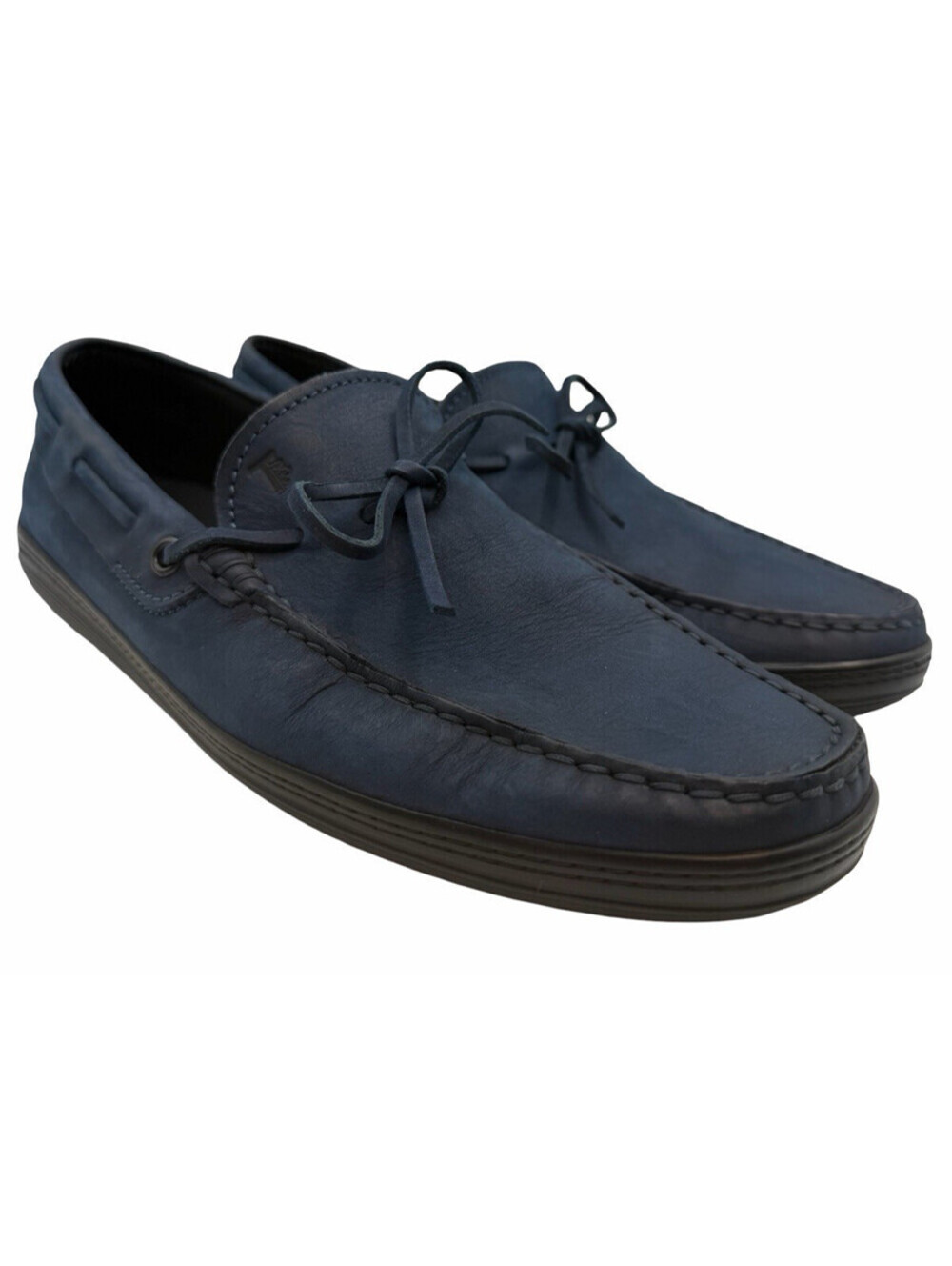 Tod's Gommino Leather Tie-Detail Boat Shoes Loafers Navy Size UK 6.5 | US 7.5
